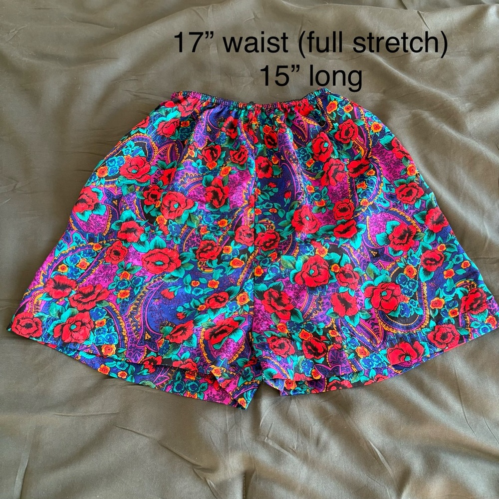 High-Waist Floral Paisley Shorts in Purple & Red